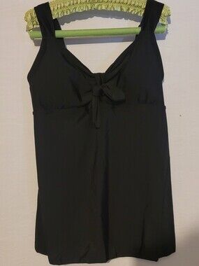 Danify Black Tie-Front Women’s Tankini Top, 48 Or XL
